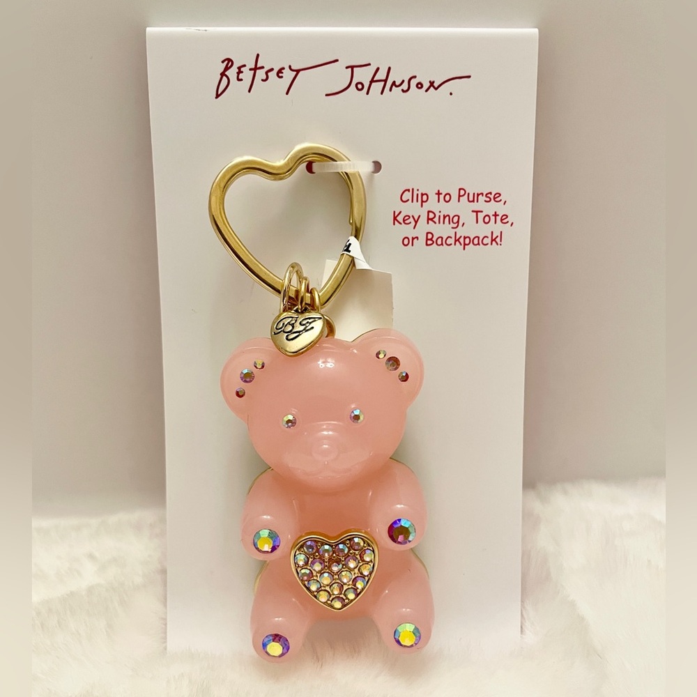 Betsey‎ Johnson Pink Gummy Bear Festive Keychain Charm NWT - Picture 2 of 2